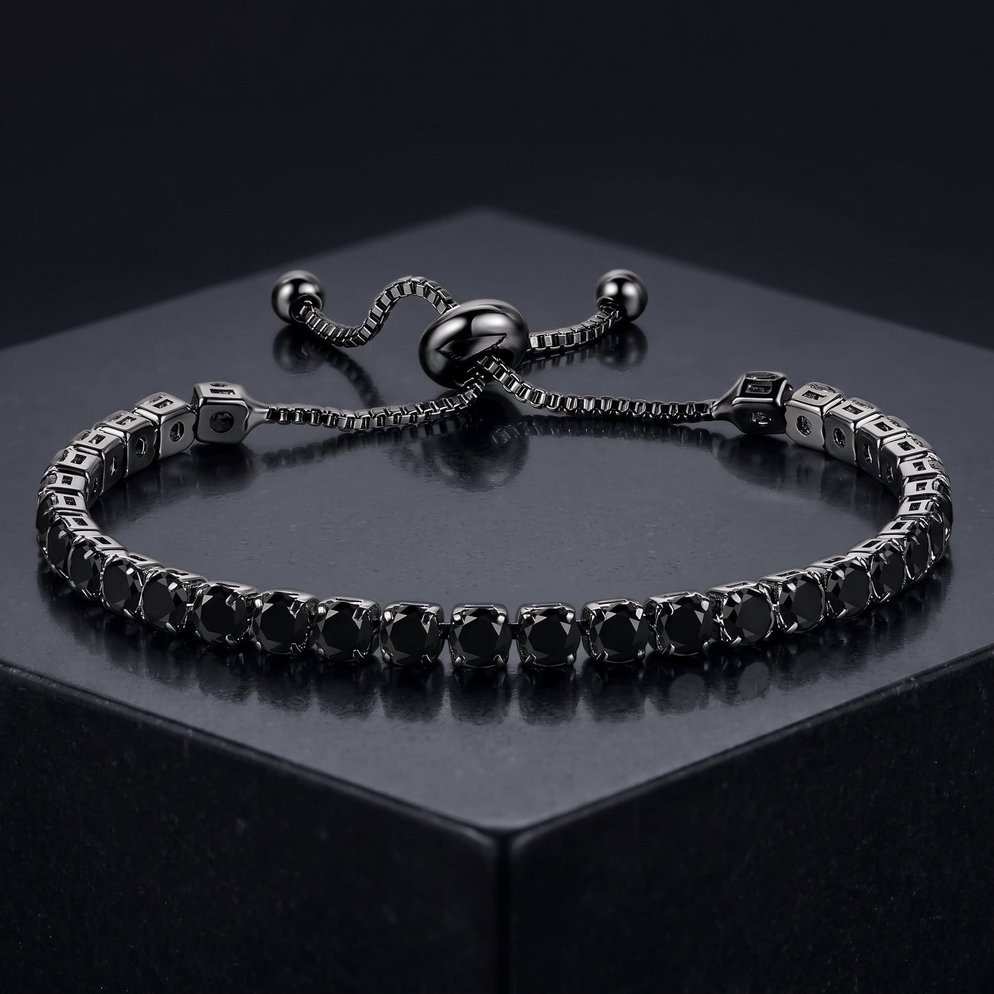 925 Sterling Silver Plated Tennis Bracelet with Solid Black Cubic Zirconia - Silver