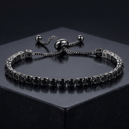 925 Sterling Silver Plated Tennis Bracelet with Solid Black Cubic Zirconia - Silver