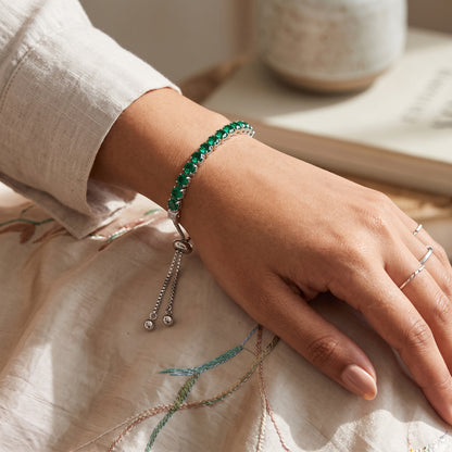 925 Sterling Silver Plated Tennis Bracelet with Solid Green Cubic Zirconia - Silver