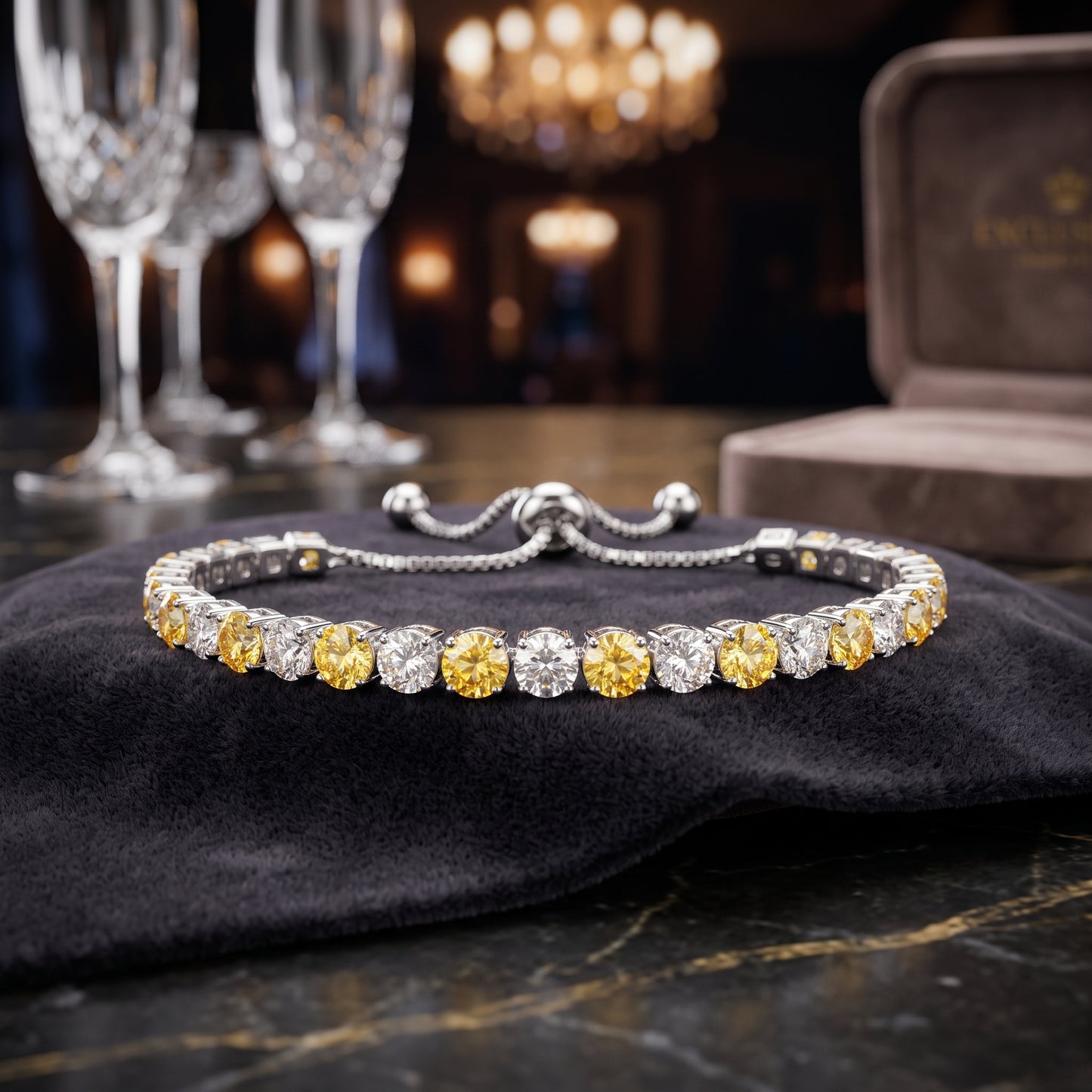 925 Sterling Silver Plated Tennis Bracelet with Yellow and White Cubic Zirconia - Silver