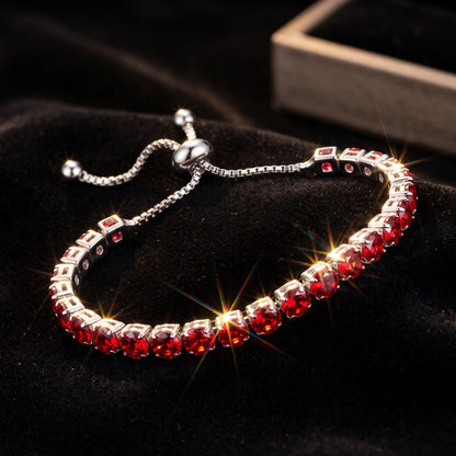 925 Sterling Silver Plated Tennis Bracelet with Red Cubic Zirconia - Silver