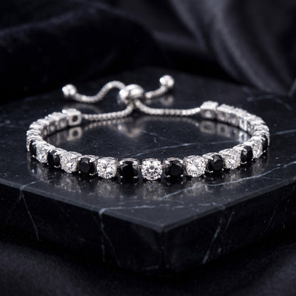 925 Sterling Silver Plated Tennis Bracelet with Black and White Cubic Zirconia - Silver