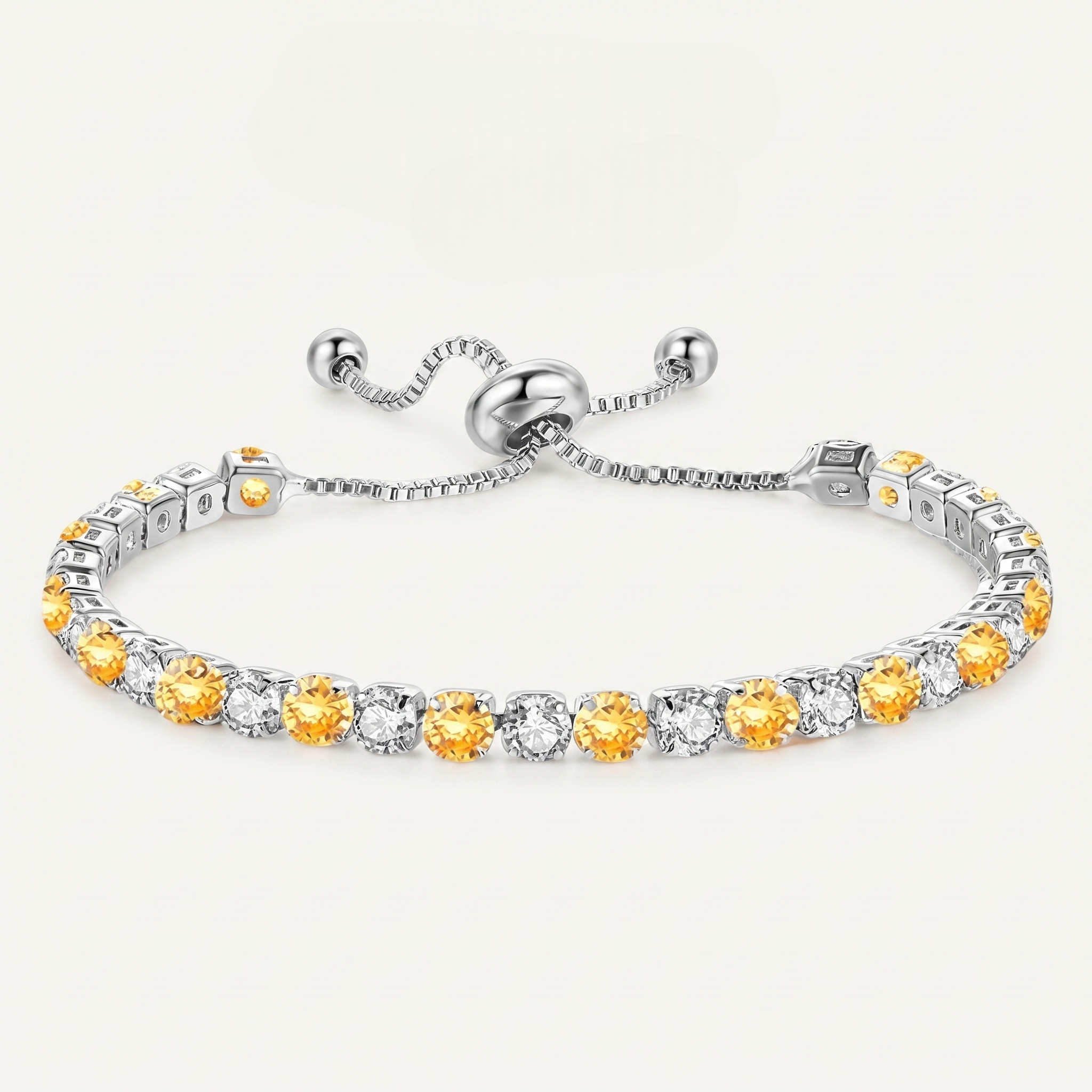 925 Sterling Silver Plated Tennis Bracelet with Yellow and White Cubic Zirconia - Silver