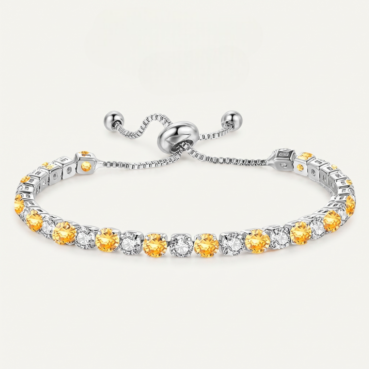 925 Sterling Silver Plated Tennis Bracelet with Yellow and White Cubic Zirconia - Silver
