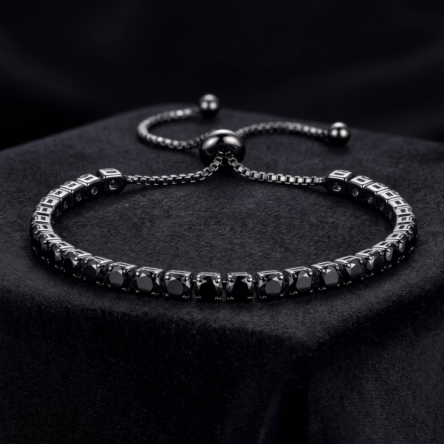 925 Sterling Silver Plated Tennis Bracelet with Solid Black Cubic Zirconia - Silver