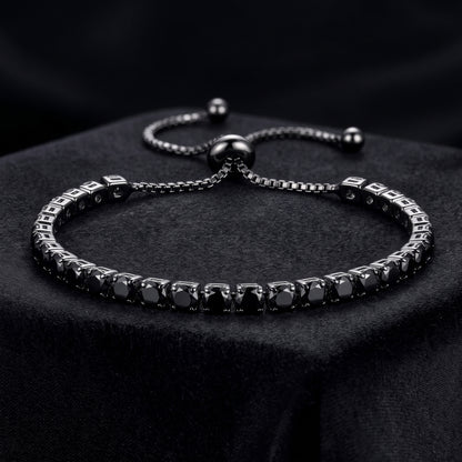 925 Sterling Silver Plated Tennis Bracelet with Solid Black Cubic Zirconia - Silver