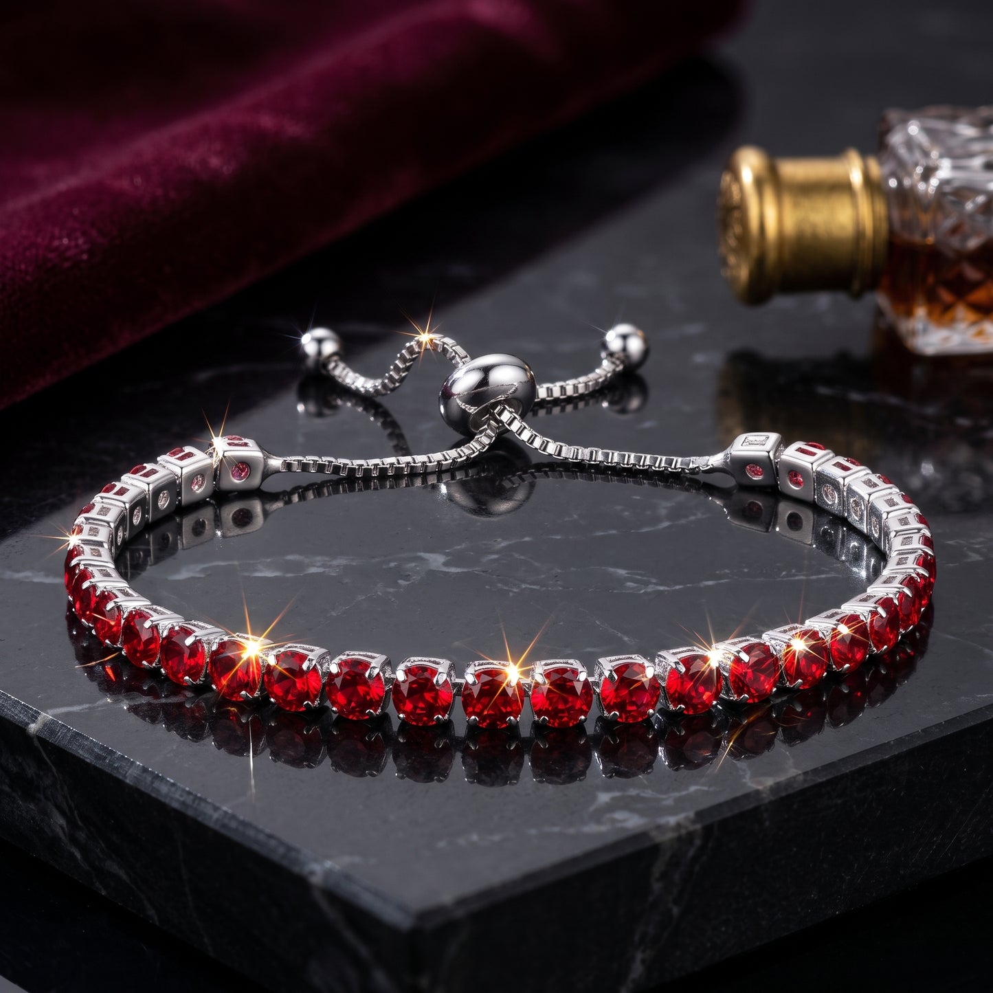 925 Sterling Silver Plated Tennis Bracelet with Red Cubic Zirconia - Silver