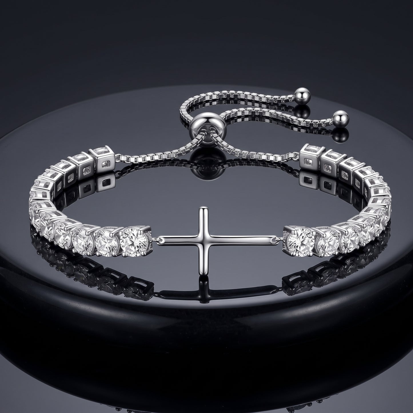 925 Sterling Silver Plated Cross Tennis Bracelet with White Cubic Zirconia - Silver