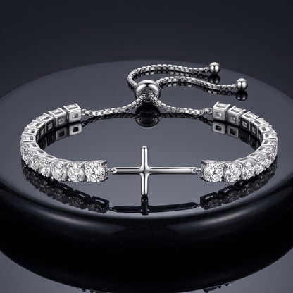 925 Sterling Silver Plated Cross Tennis Bracelet with White Cubic Zirconia - Silver