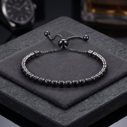 925 Sterling Silver Plated Tennis Bracelet with Solid Black Cubic Zirconia - Silver