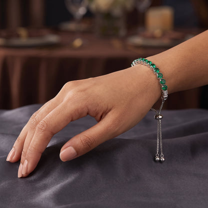 925 Sterling Silver Plated Tennis Bracelet with Solid Green Cubic Zirconia - Silver