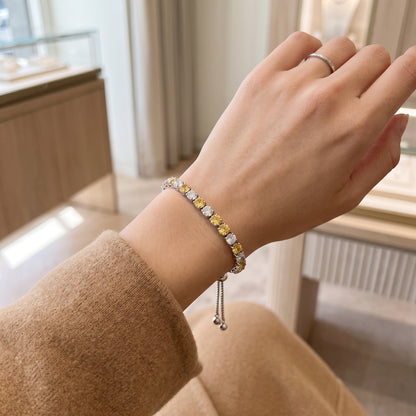 925 Sterling Silver Plated Tennis Bracelet with Yellow and White Cubic Zirconia - Silver