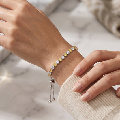 925 Sterling Silver Plated Tennis Bracelet with Yellow and White Cubic Zirconia - Silver