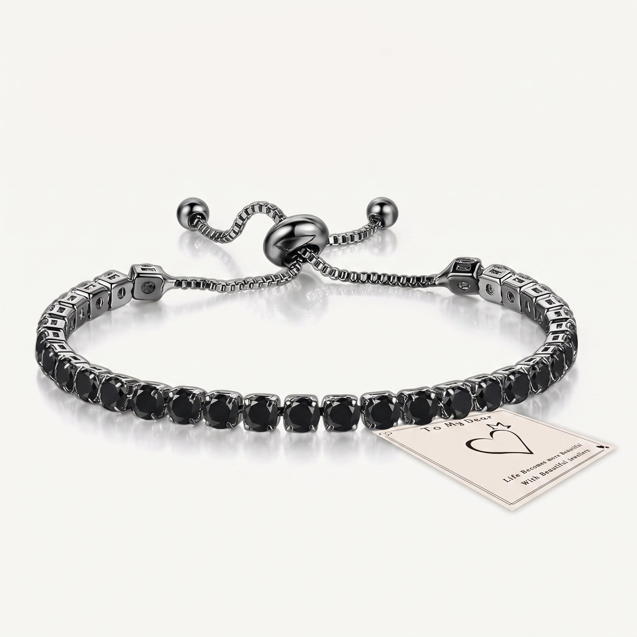 925 Sterling Silver Plated Tennis Bracelet with Solid Black Cubic Zirconia - Silver