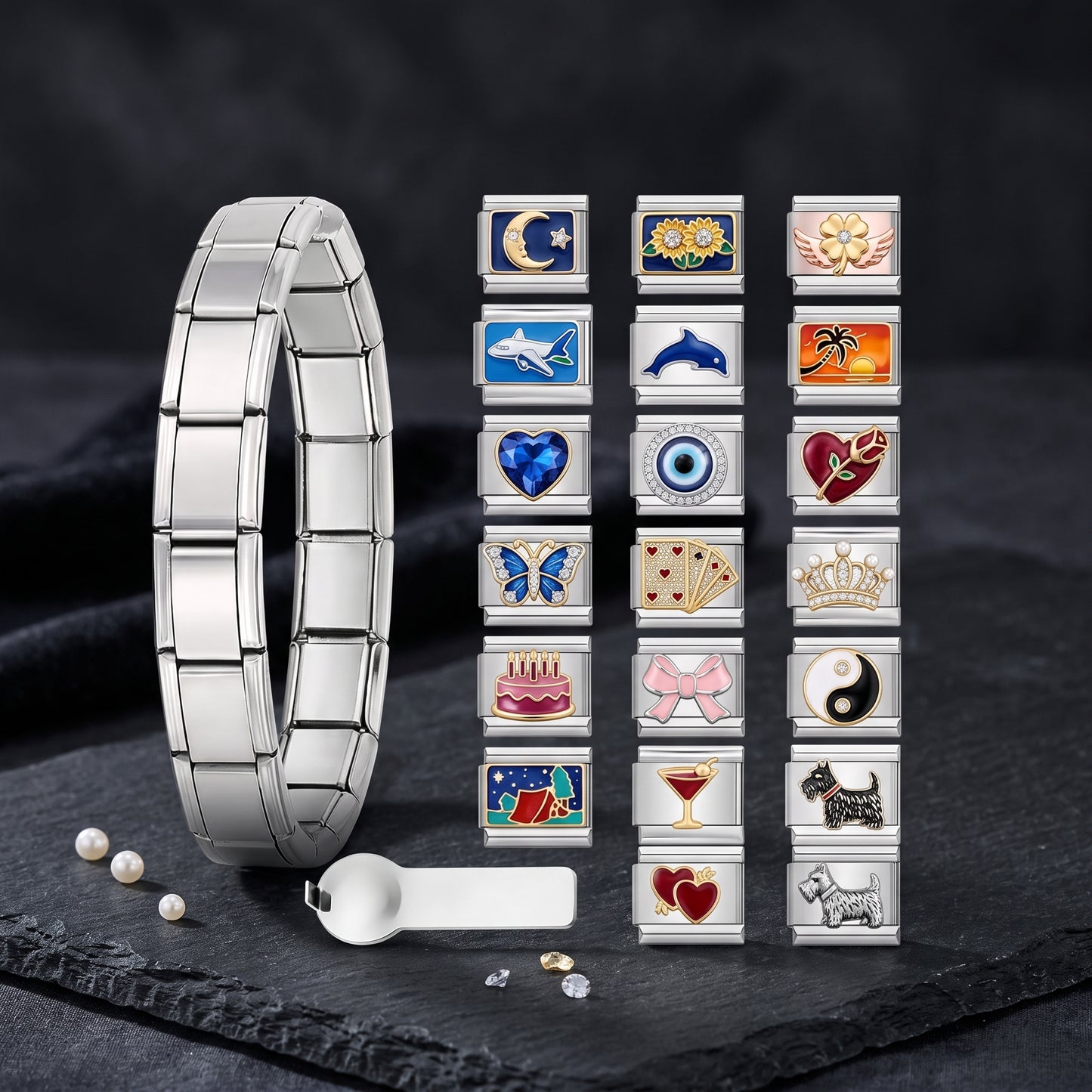 Italian Charm Bracelet Set with 20 Charms - Silver