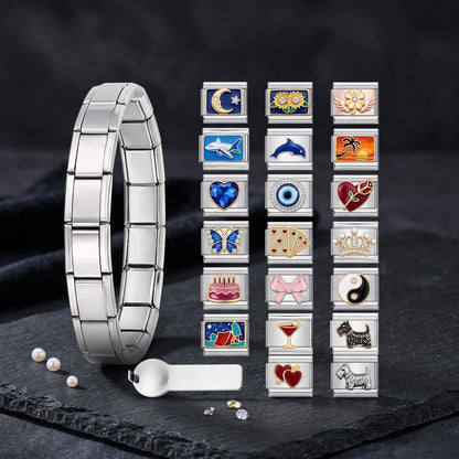 Italian Charm Bracelet Set with 20 Charms - Silver