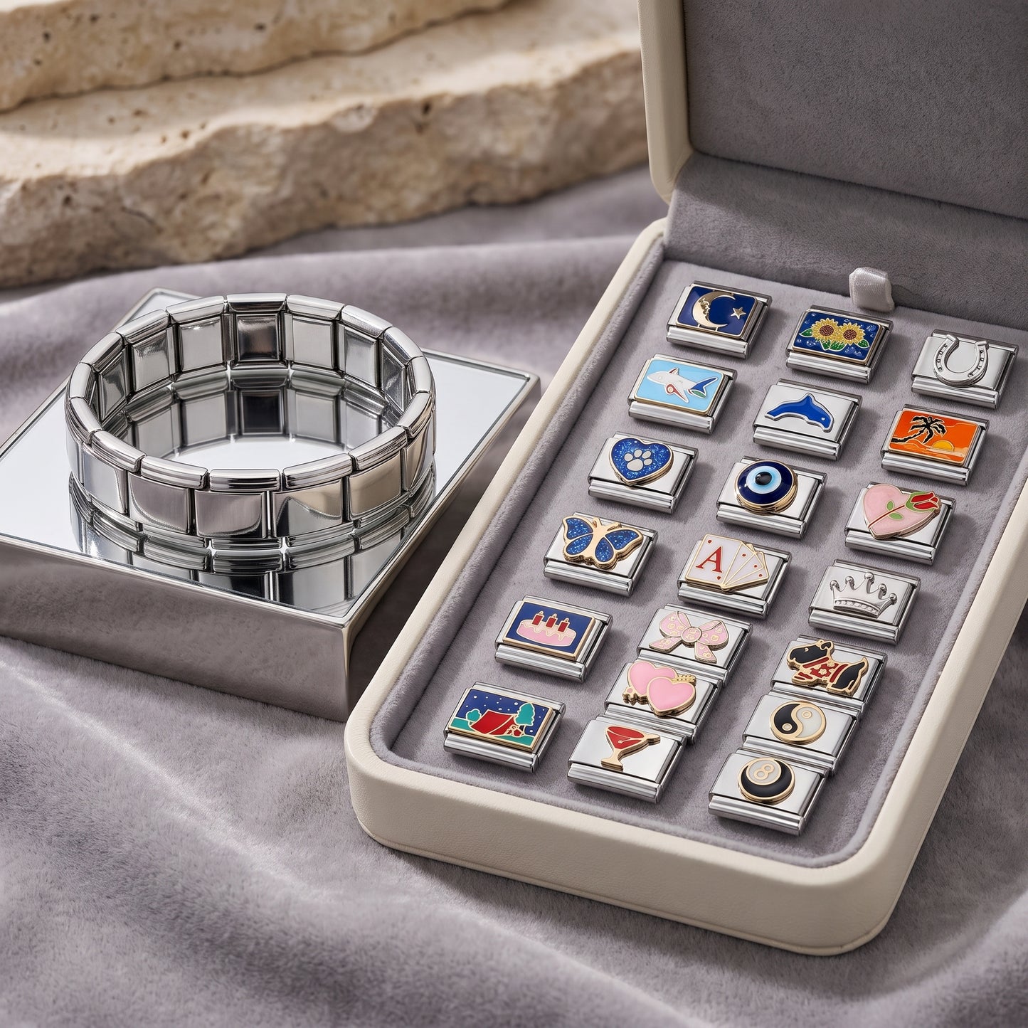 Italian Charm Bracelet Set with 20 Charms - Silver