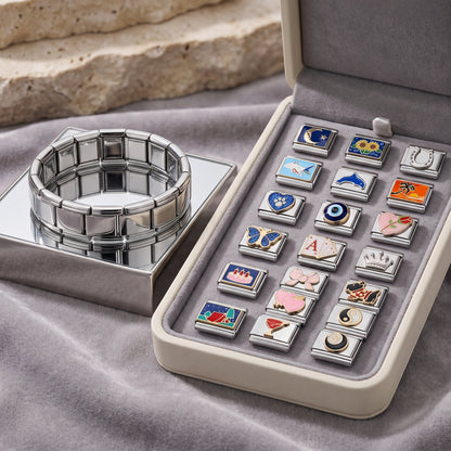Italian Charm Bracelet Set with 20 Charms - Silver