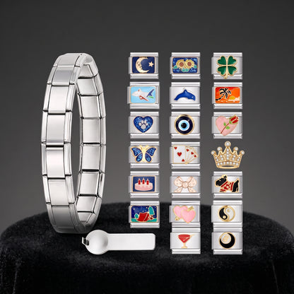Italian Charm Bracelet Set with 20 Charms - Silver
