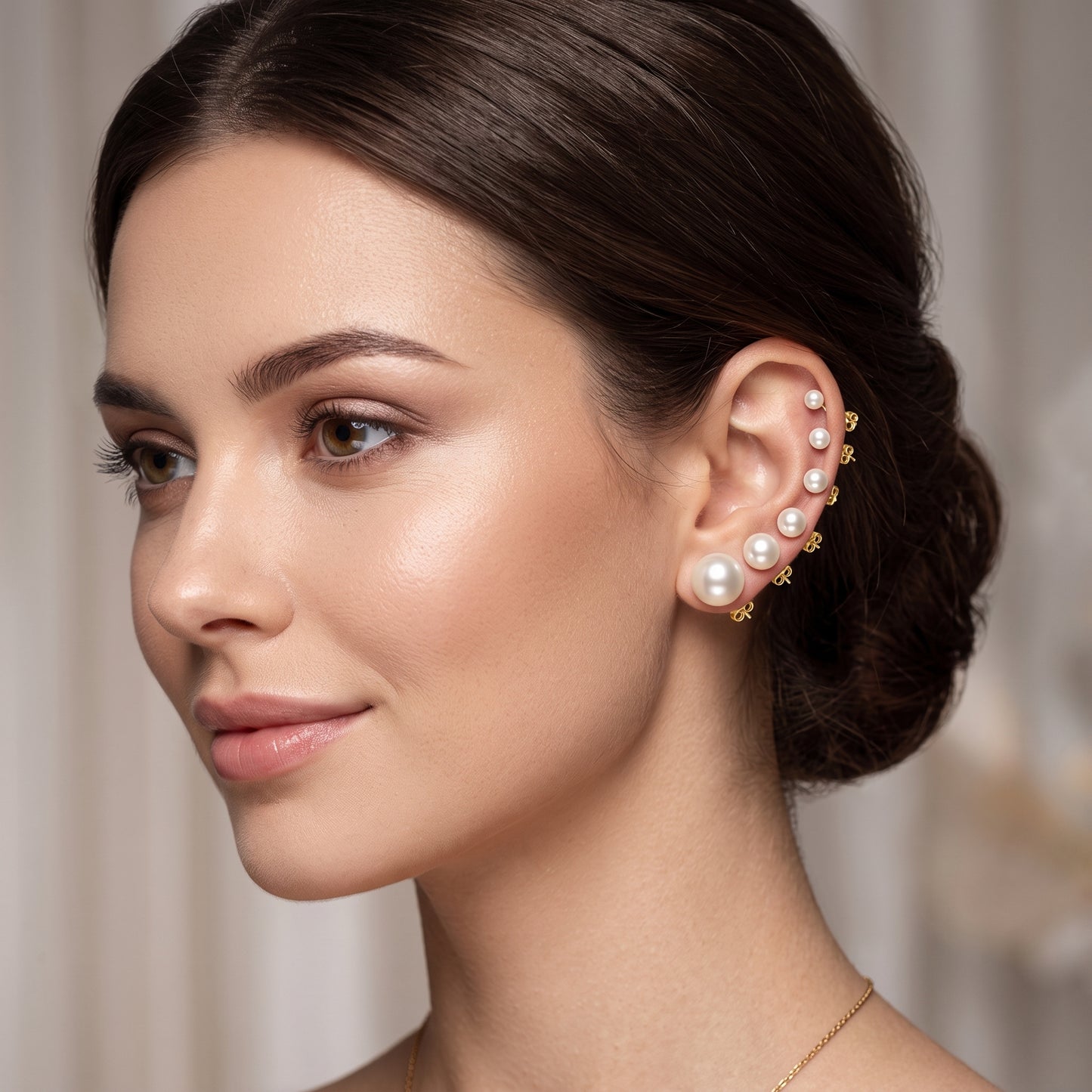 14K Gold Plated Pearl Stud Earrings Set of 6 Pairs - Gold