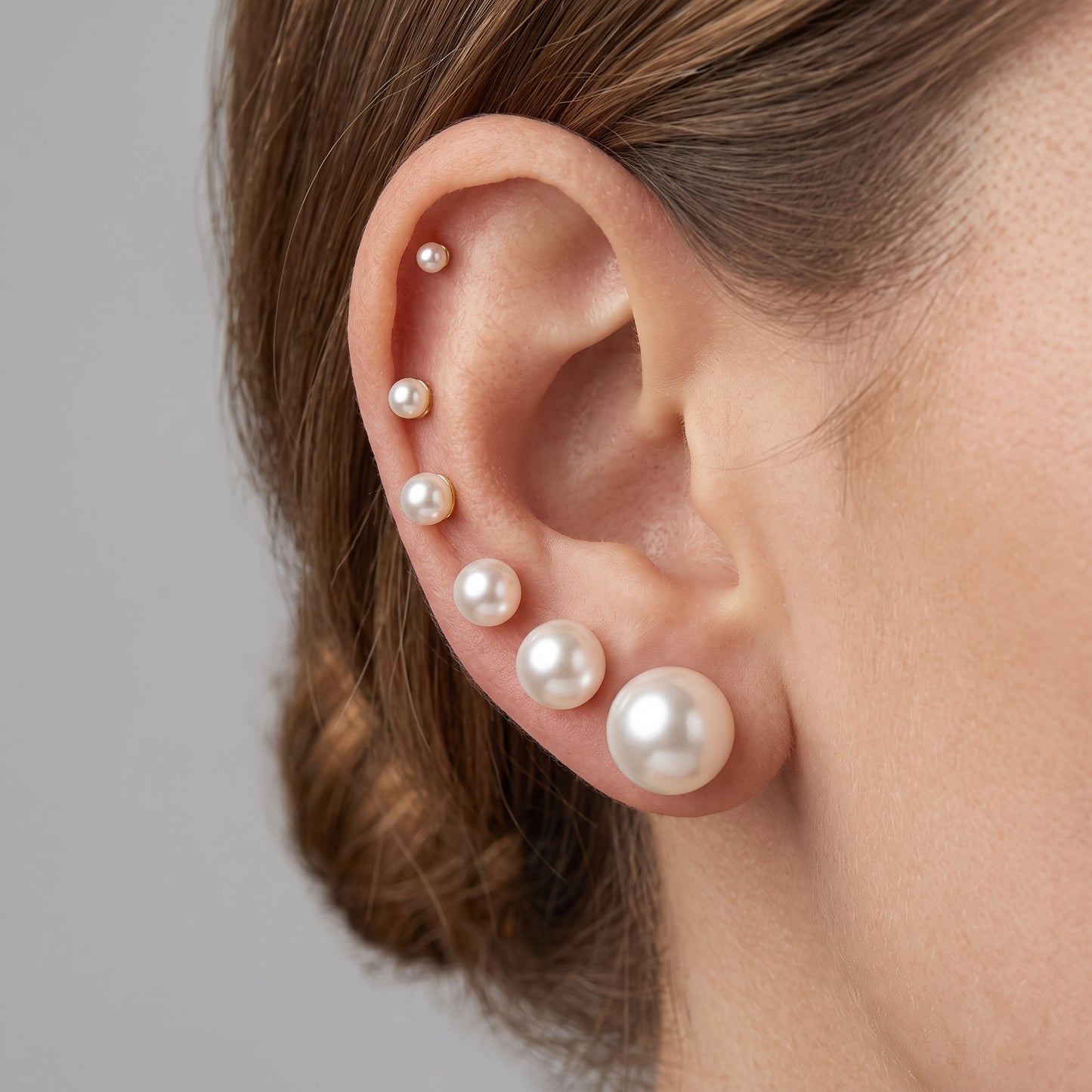 14K Gold Plated Pearl Stud Earrings Set of 6 Pairs - Gold