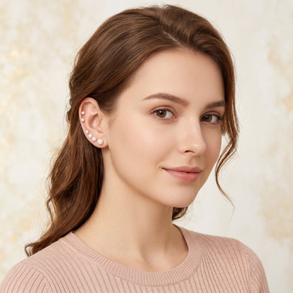 14K Gold Plated Pearl Stud Earrings Set of 6 Pairs - Gold