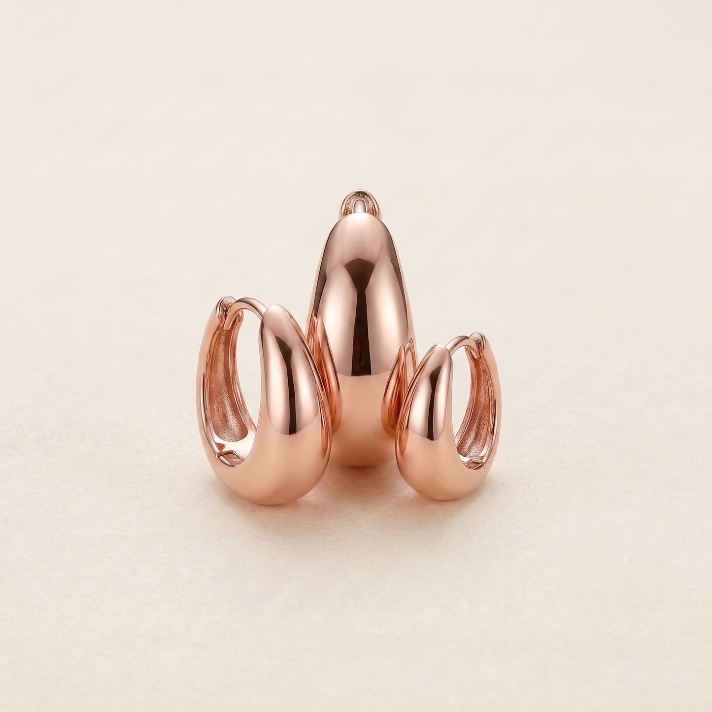 14K Rose Gold Plated Huggie Hoop Earrings Set of 3 Pairs - Rose Gold