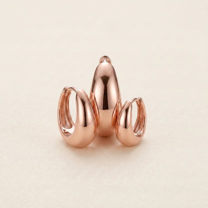 14K Rose Gold Plated Huggie Hoop Earrings Set of 3 Pairs - Rose Gold