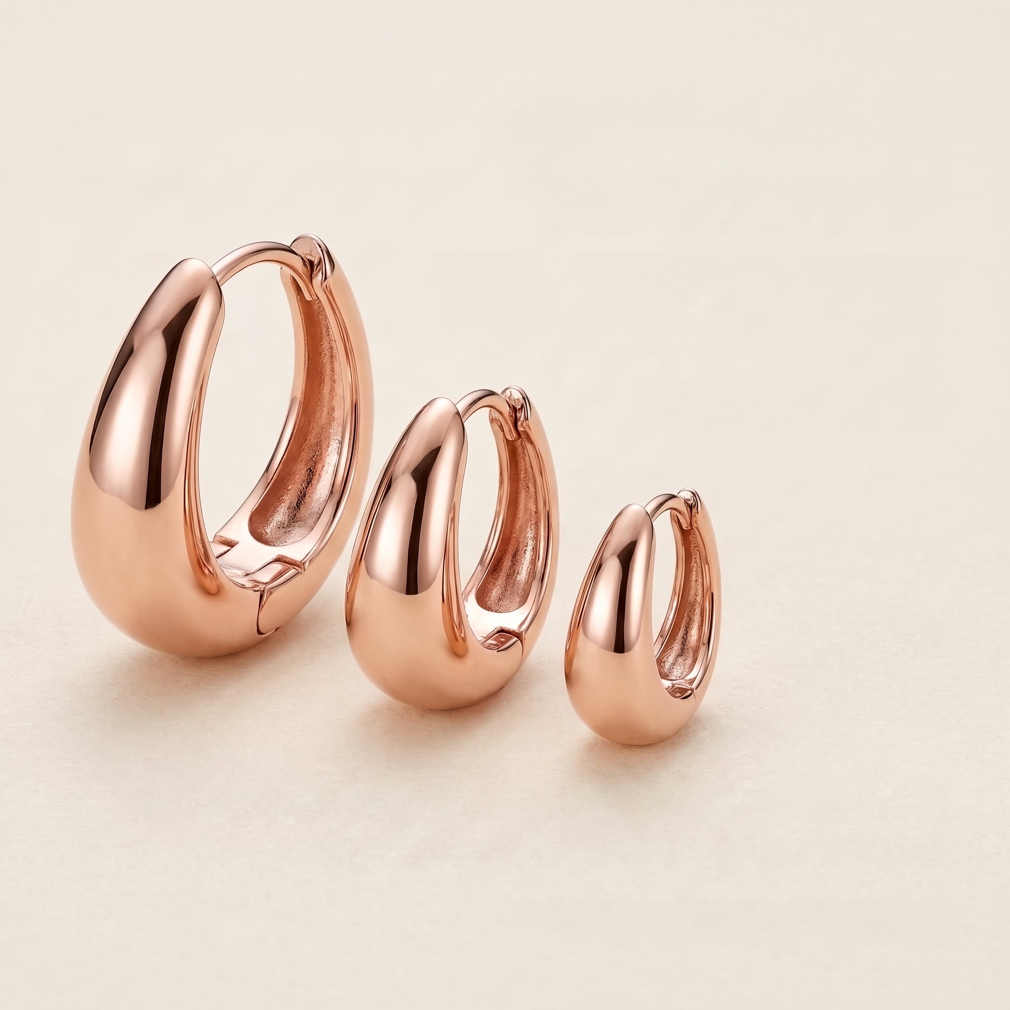 14K Rose Gold Plated Huggie Hoop Earrings Set of 3 Pairs - Rose Gold