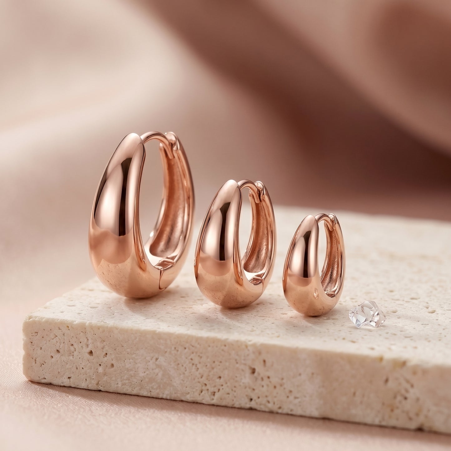 14K Rose Gold Plated Huggie Hoop Earrings Set of 3 Pairs - Rose Gold