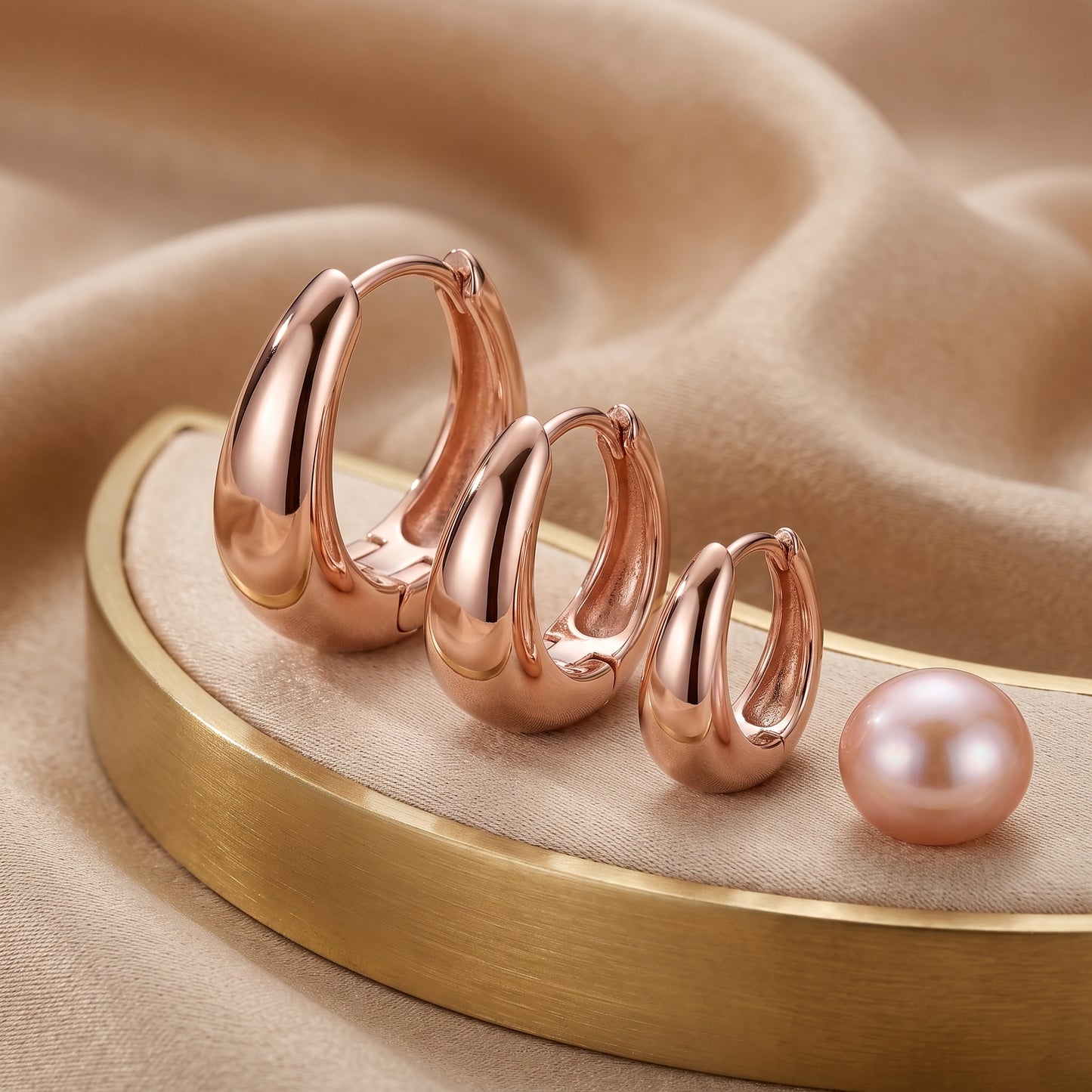 14K Rose Gold Plated Huggie Hoop Earrings Set of 3 Pairs - Rose Gold