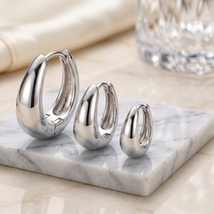 14K Silver Plated Huggie Hoop Earrings Set of 3 Pairs - Silver