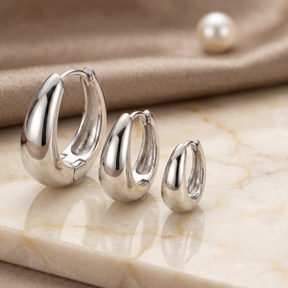 14K Silver Plated Huggie Hoop Earrings Set of 3 Pairs - Silver