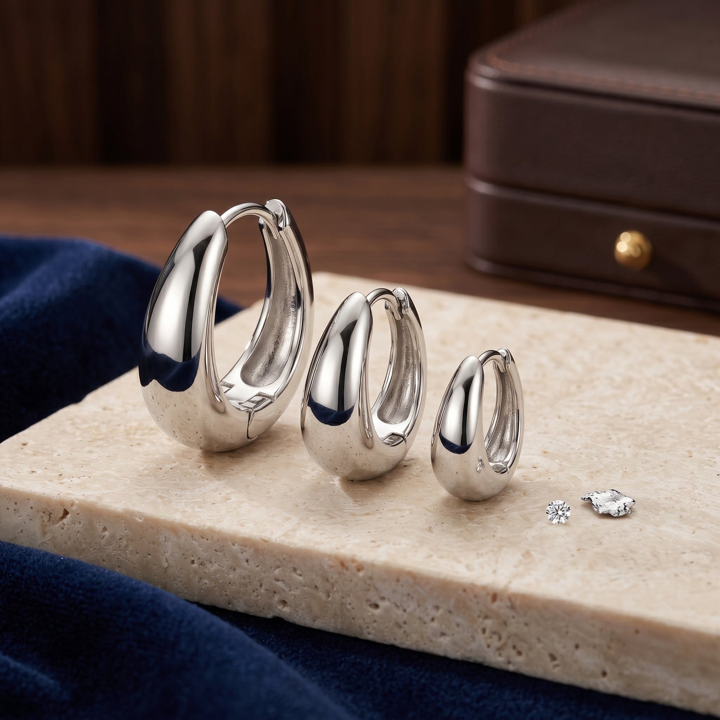 14K Silver Plated Huggie Hoop Earrings Set of 3 Pairs - Silver