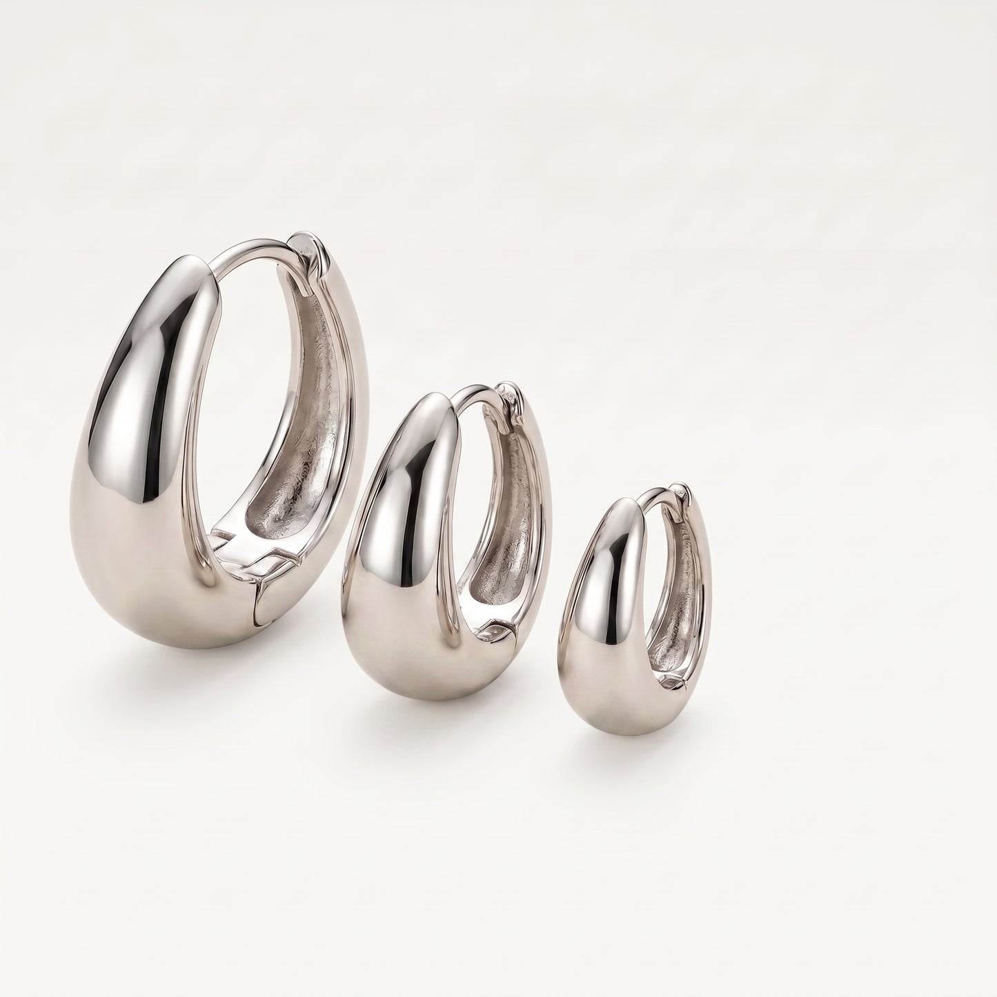 14K White Gold Plated Huggie Hoop Earrings Set of 3 Pairs - White Gold