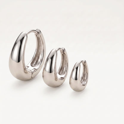 14K White Gold Plated Huggie Hoop Earrings Set of 3 Pairs - White Gold