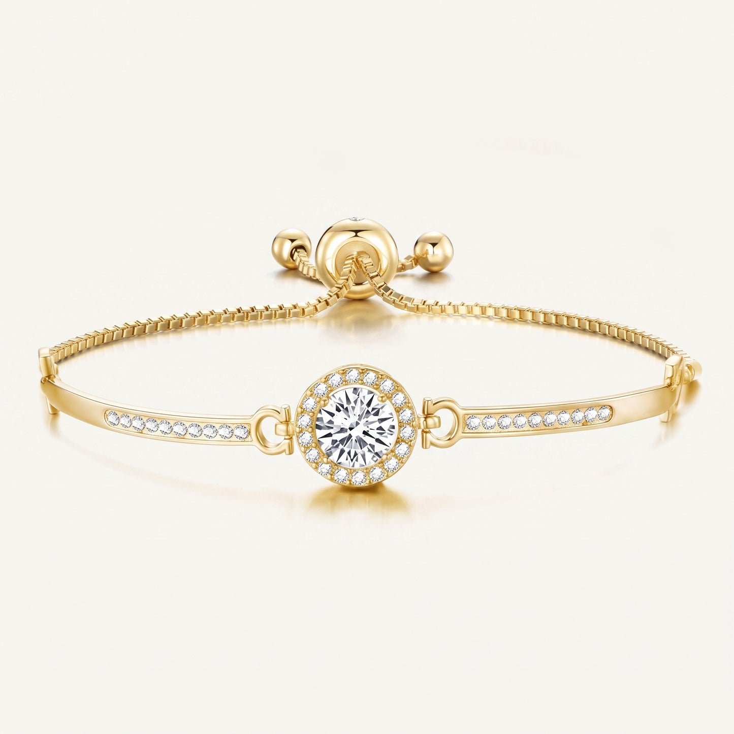 18K Gold Plated Halo Friendship Slider Bracelet with Zircondia Crystals