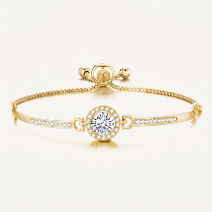 18K Gold Plated Halo Friendship Slider Bracelet with Zircondia Crystals