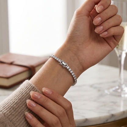 Silver Tone Square CZ Tennis Bracelet - Silver
