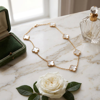 Five Motif Four Leaf Clover Necklace - Gold