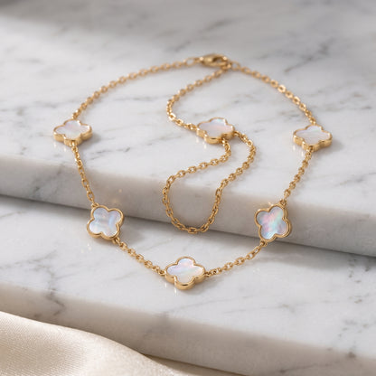 Five Motif Four Leaf Clover Necklace - Gold