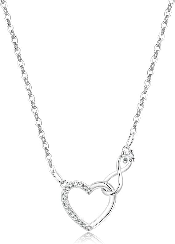 925 Sterling Silver Infinity Heart Necklace with Cubic Zirconia - Silver