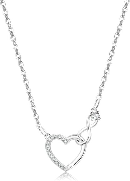 925 Sterling Silver Infinity Heart Necklace with Cubic Zirconia - Silver