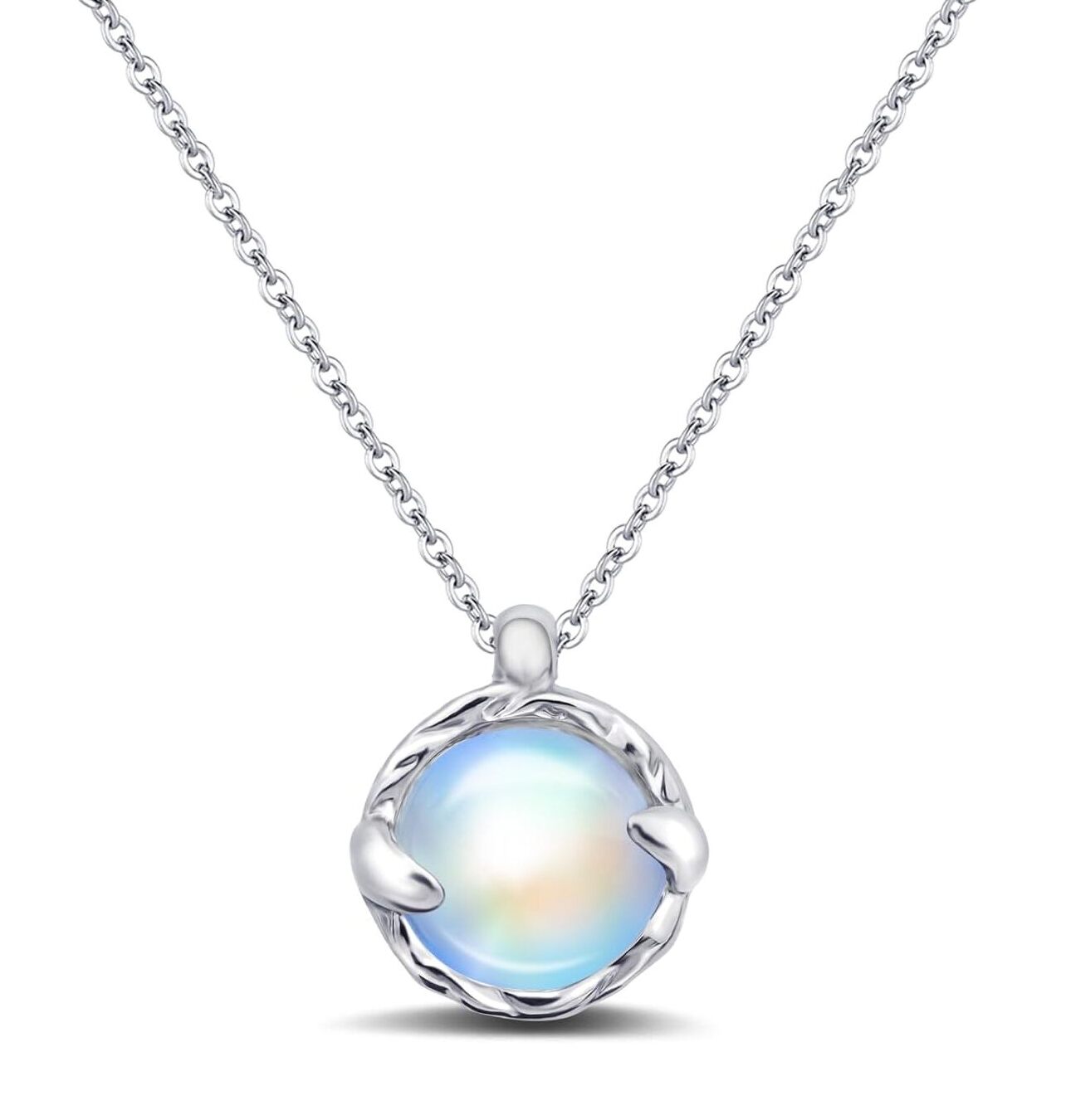 Handmade Blue Moonstone Circle Pendant Necklace - Silver