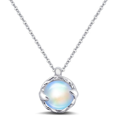 Handmade Blue Moonstone Circle Pendant Necklace - Silver