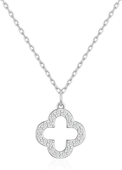 Silver Plated Clover Pendant Necklace with Zircondia Crystals