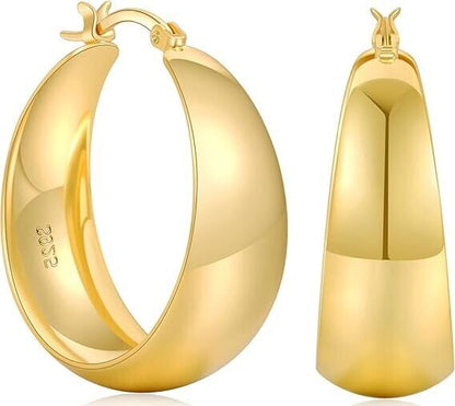 925 Sterling Silver Chunky Hoop Earrings with 14K Gold Plating