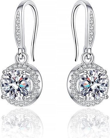 Round Sterling Silver Drop Earrings with Cubic Zirconia