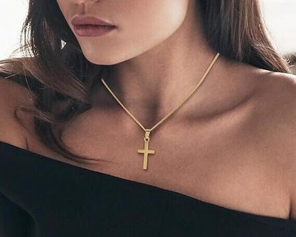 14K Gold Plated Sterling Silver Curb Chain Cross Necklace