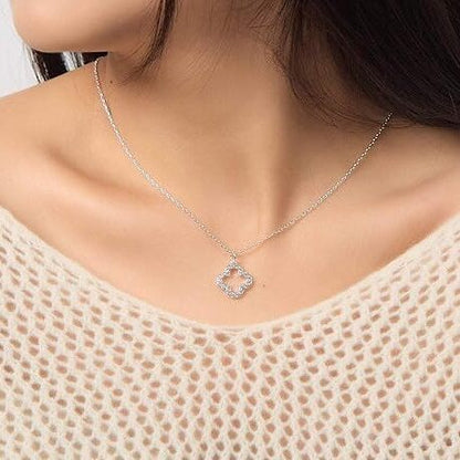 Silver Plated Clover Pendant Necklace with Zircondia Crystals